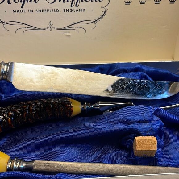 Royal Sheffield vintage carving set stainless steel Stag handles Sheffield Engla - Picture 7 of 11